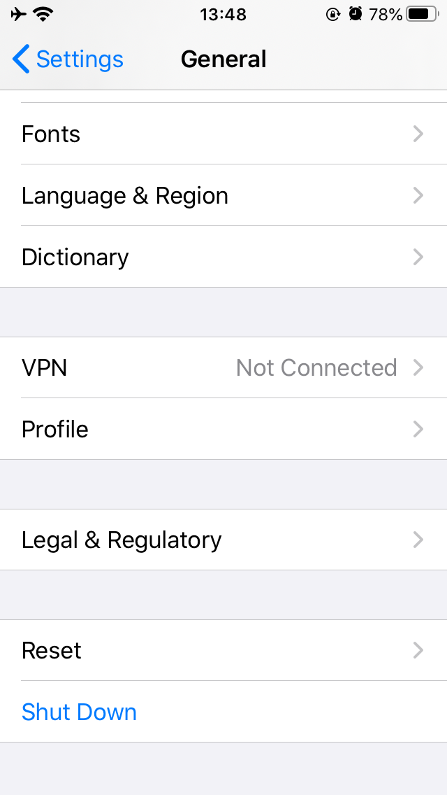 iOS Settings app